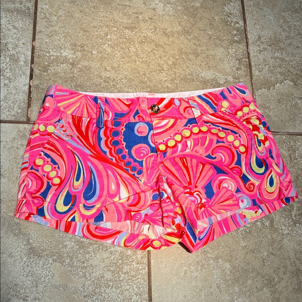 Lilly Pulitzer Bright Pink Multicolor Paisley High-Waist Shorts